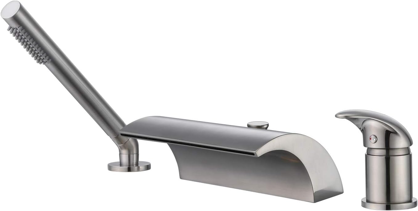 sumerain Waterfall Roman Tub Faucet with Handheld High Flow Chrome finish
