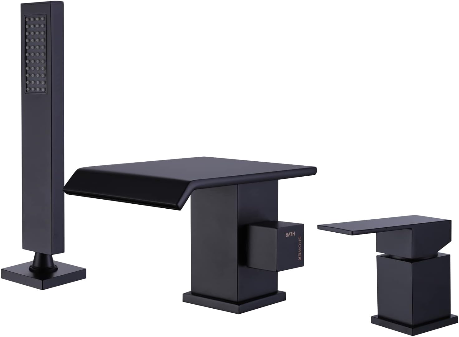 TapLong Waterfall Tub Filler Faucet with HandHeld Shower Widespread Roman Tub Faucet Set, Deck Mount 3-Holes Single-Handle Faucet in Brushed Gold, 03111BG