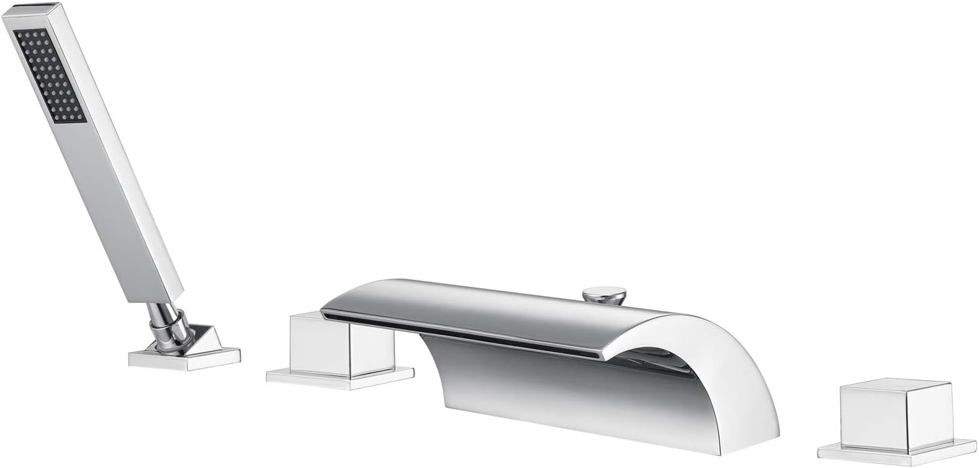 sumerain Waterfall Roman Tub Faucet with Handheld High Flow Chrome finish