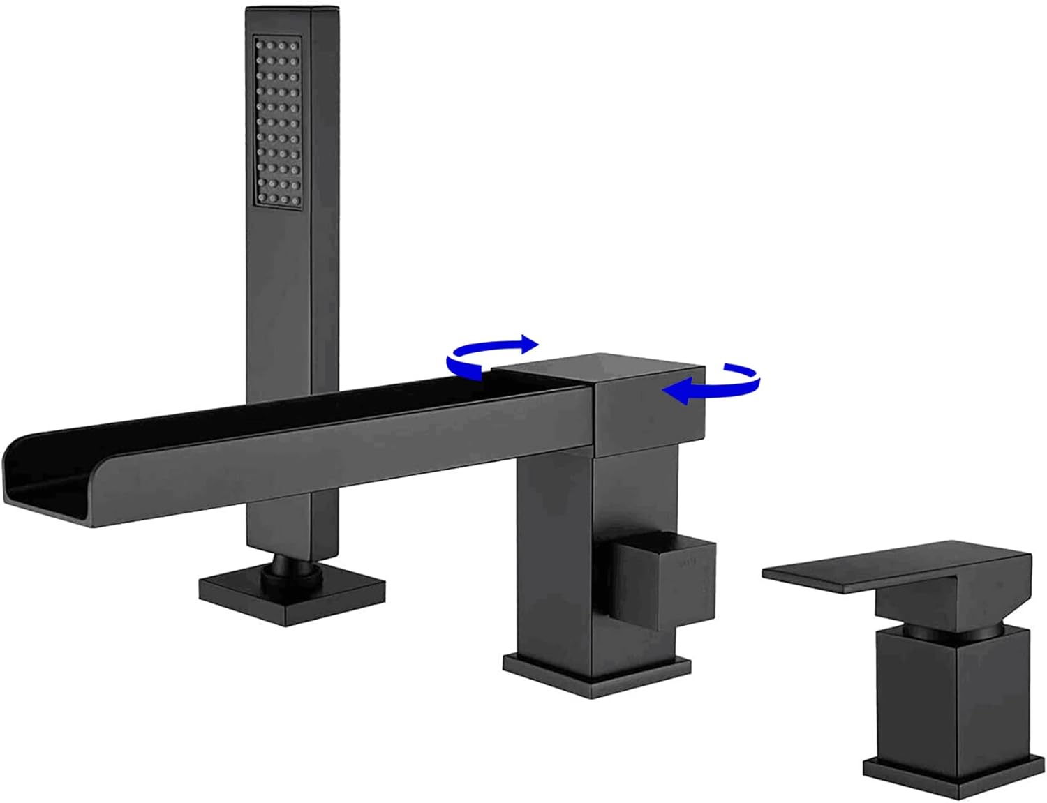 TapLong Waterfall Tub Filler Faucet with HandHeld Shower Widespread Roman Tub Faucet Set, Deck Mount 3-Holes Single-Handle Faucet in Brushed Gold, 03111BG