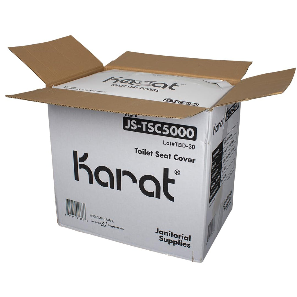 Karat Disposable Toilet Seat Covers – 5000 Sheets of Recycled Paper, Compatible with Half-Fold Dispensers for Commercial Bathroom Hygiene