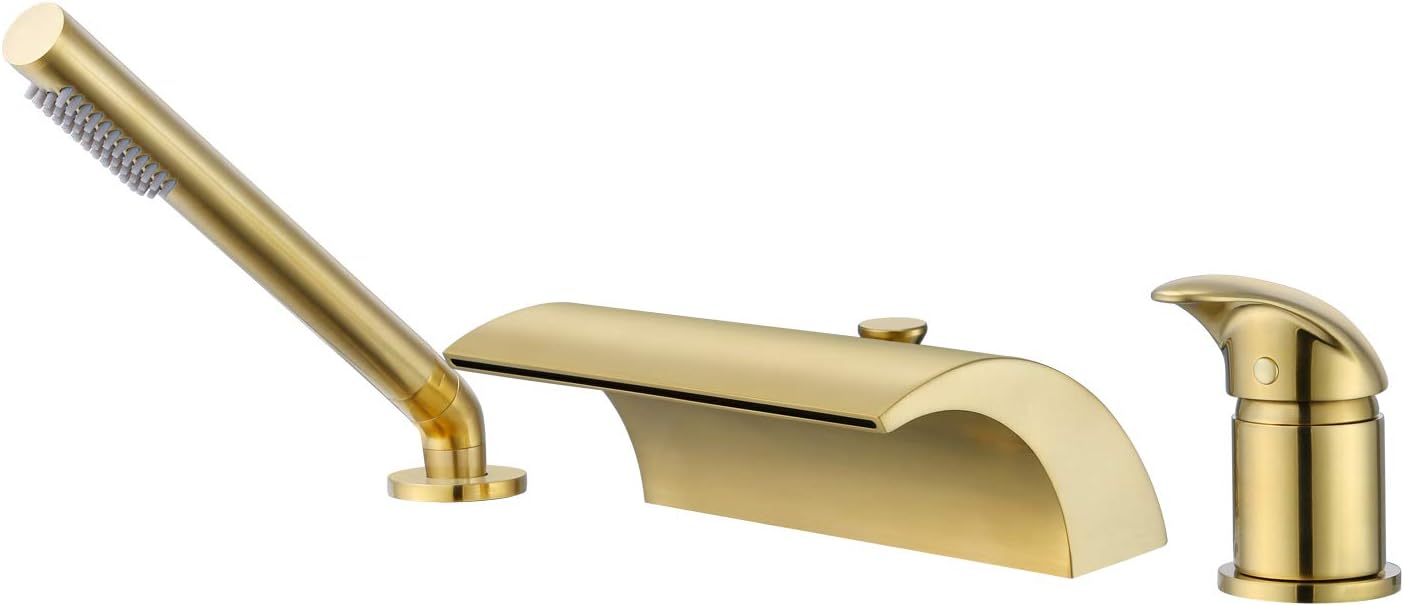 sumerain Waterfall Roman Tub Faucet with Handheld High Flow Chrome finish