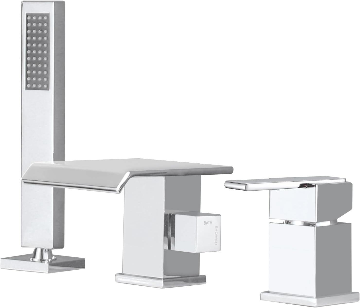 TapLong Waterfall Tub Filler Faucet with HandHeld Shower Widespread Roman Tub Faucet Set, Deck Mount 3-Holes Single-Handle Faucet in Brushed Gold, 03111BG