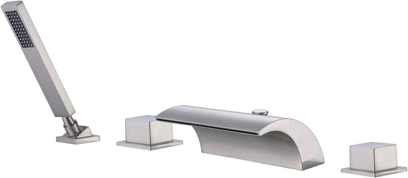 sumerain Waterfall Roman Tub Faucet with Handheld High Flow Chrome finish