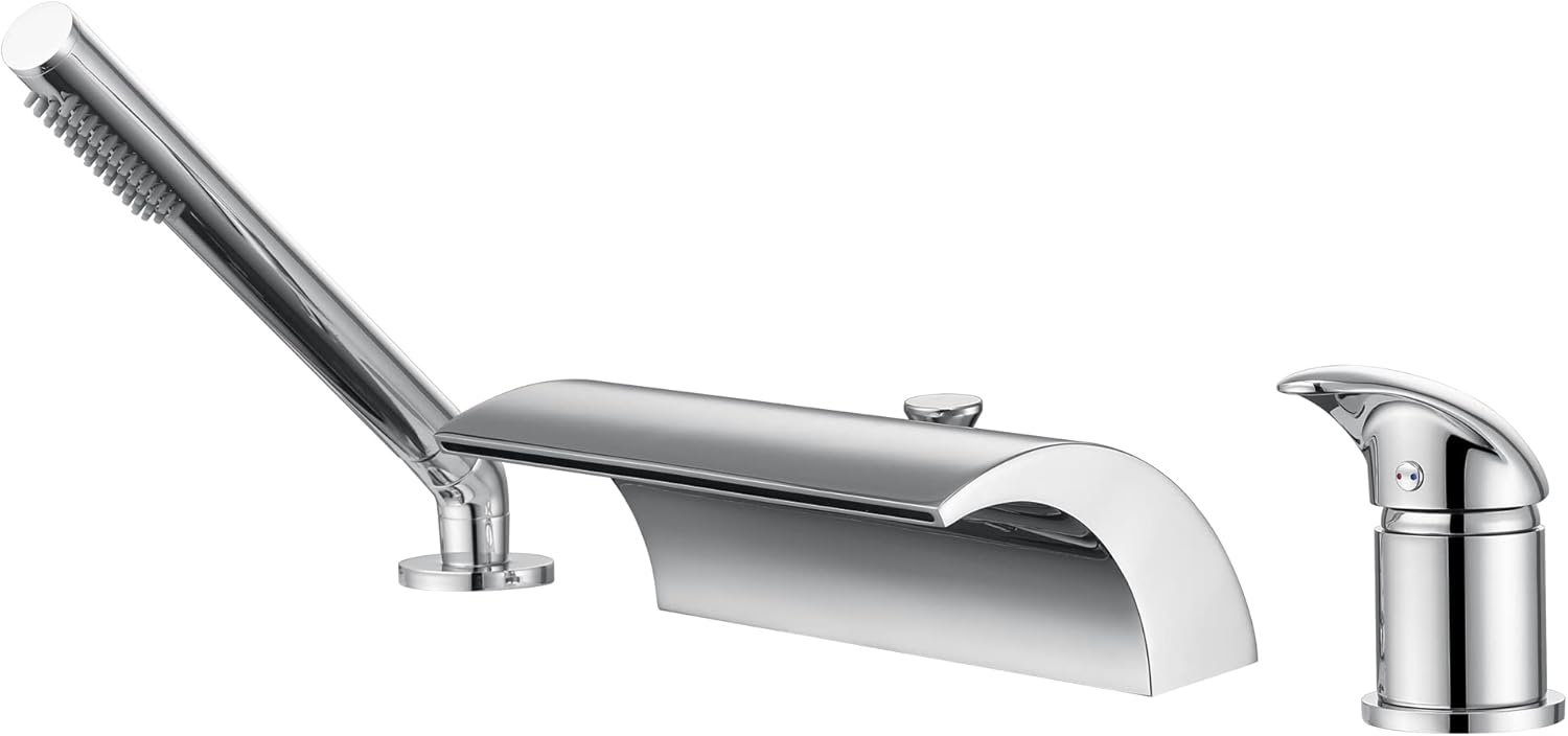 sumerain Waterfall Roman Tub Faucet with Handheld High Flow Chrome finish