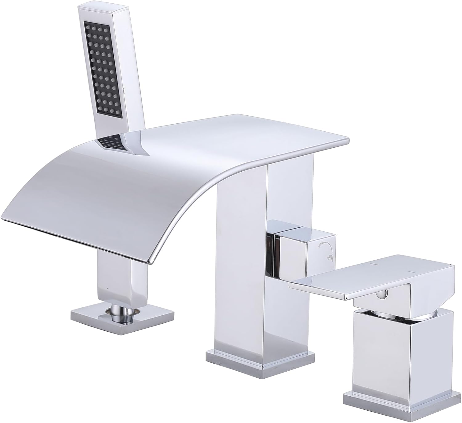 Waterfall Roman Tub Faucet with Hand Shower, Deck Mount Tub Filler Bathtub Faucet with Sprayer, Brass Widespread 3 Hole Bathtub Shower Faucet Set, Matte Black