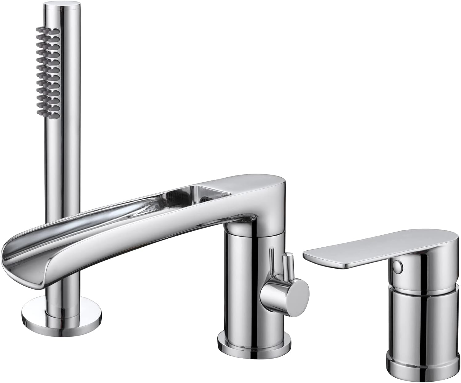 TapLong Waterfall Tub Filler Faucet with HandHeld Shower Widespread Roman Tub Faucet Set, Deck Mount 3-Holes Single-Handle Faucet in Brushed Gold, 03111BG