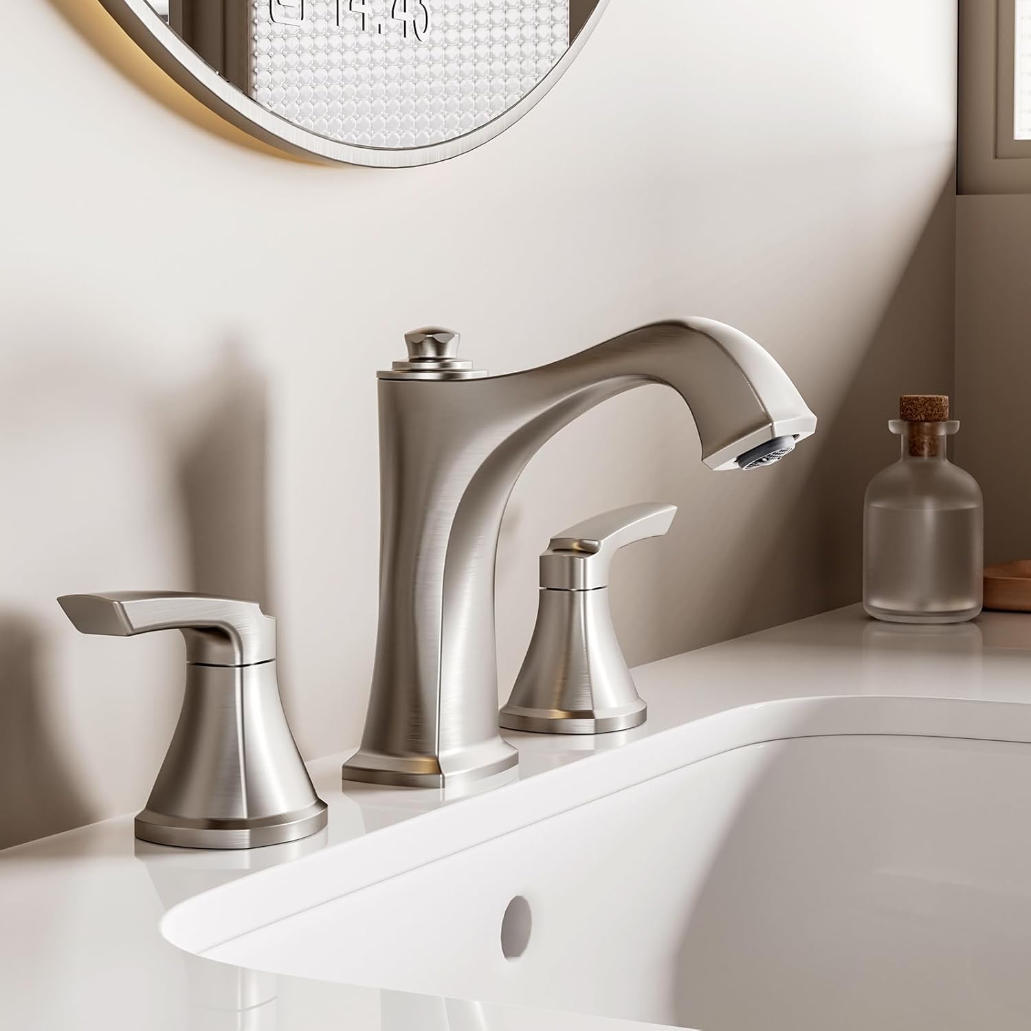 Widespread Bathroom Faucet 3 Hole, Brushed Gold 4-16 Inch Bathroom Sink Faucets, Two Handle Vanity Faucet 3 Holes with Drain Assembly, Brushed Gold