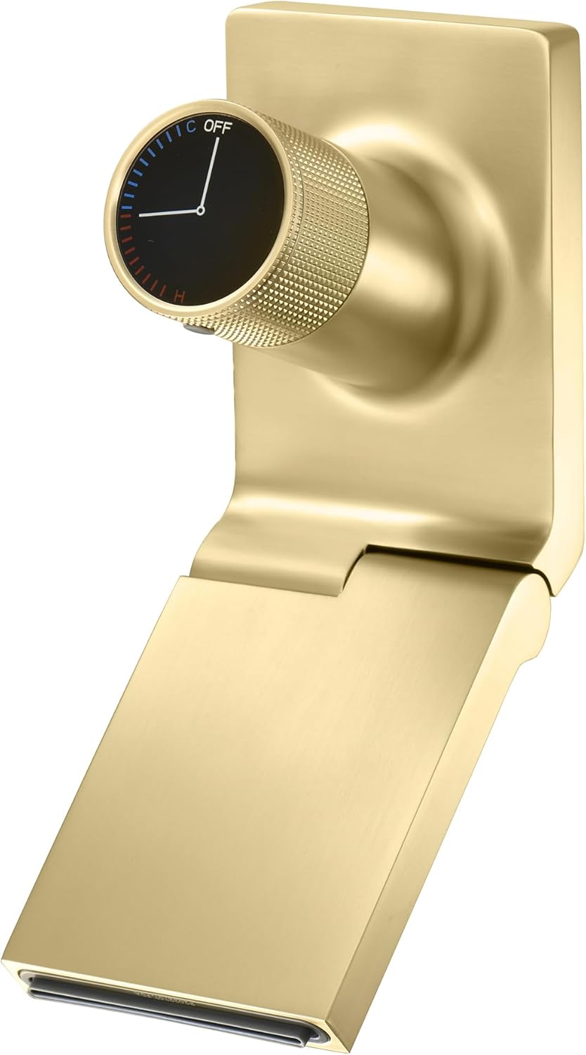 Sumerain Waterfall Wall Mount Bathroom Sink Faucet, Swiveling Spout with Adjustable Aerator, Black and Gold