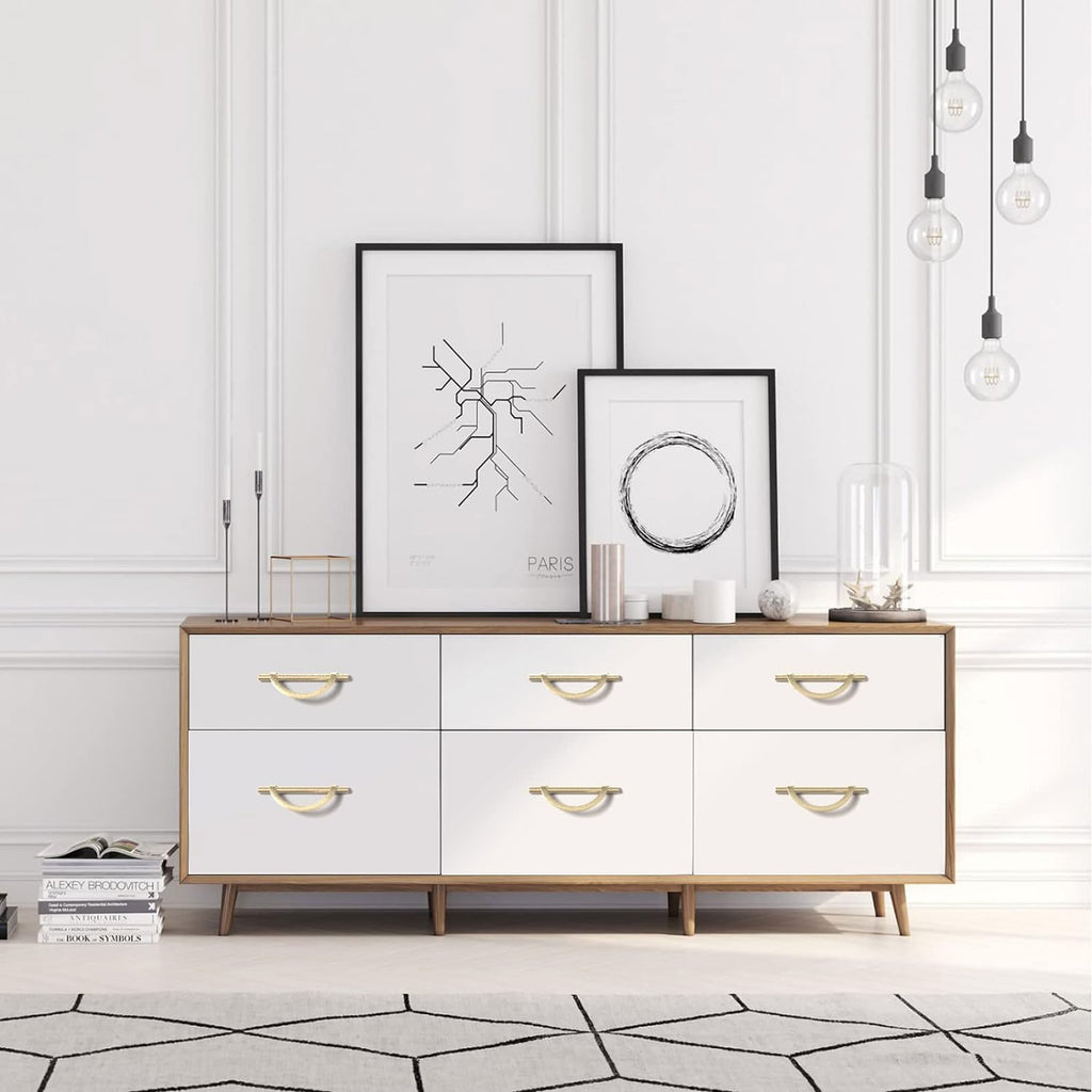 Amerdeco 10 Pack Brushed Gold Cabinet Pulls 5 Inch(128MM) Hole Centers Kitchen Cabinet Handles Hardware Kitchen Handles for Cabinets Cupboard Handles Drawer Pulls