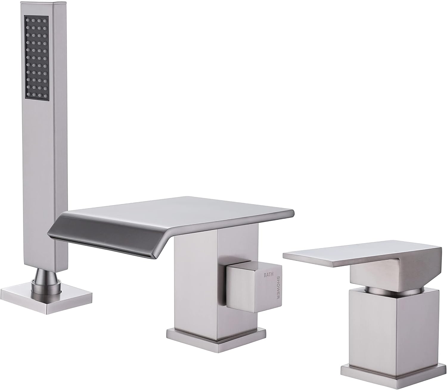 TapLong Waterfall Tub Filler Faucet with HandHeld Shower Widespread Roman Tub Faucet Set, Deck Mount 3-Holes Single-Handle Faucet in Brushed Gold, 03111BG