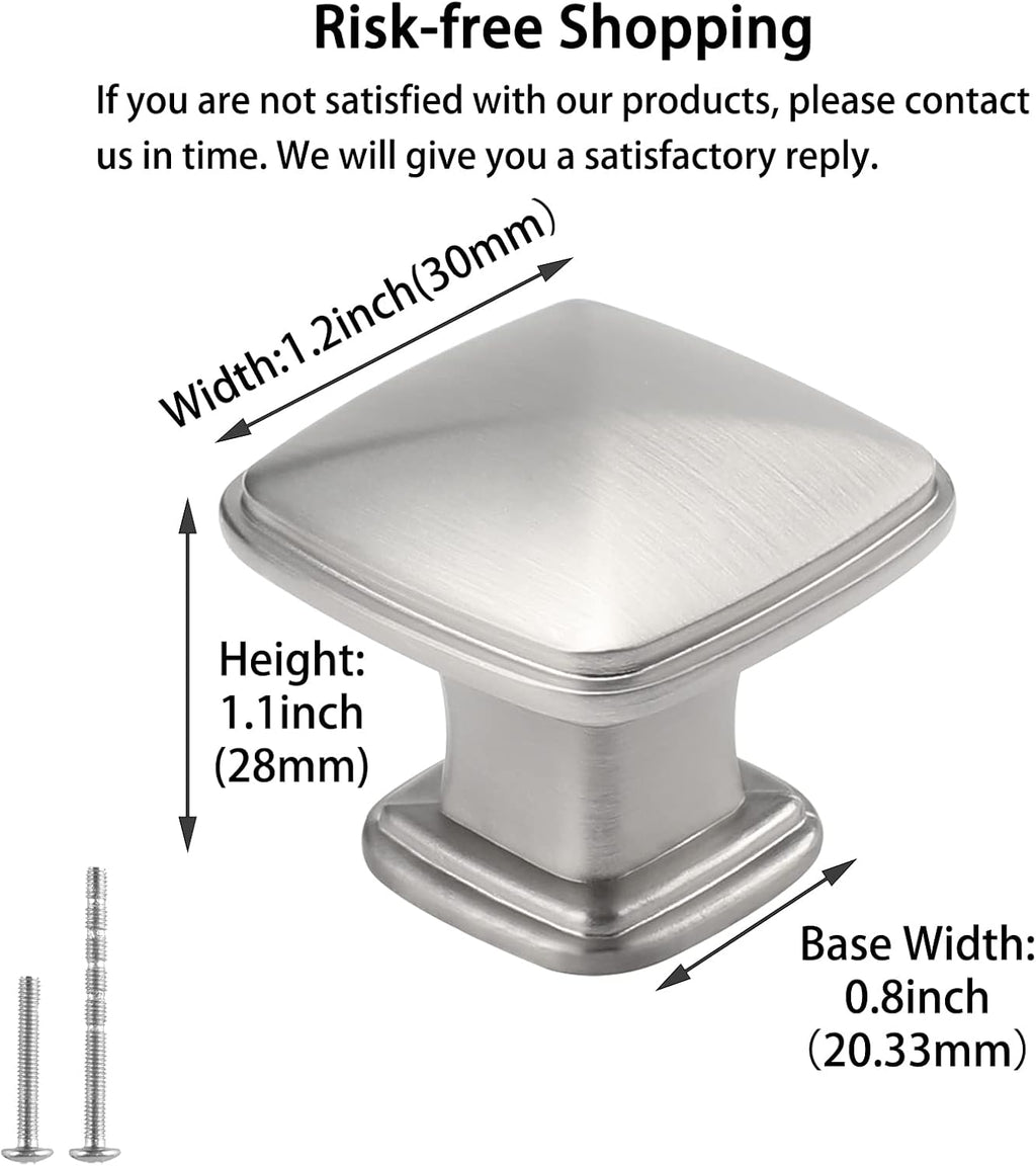 homdiy 30 Pack Cabinet Knobs Brushed Nickel Drawer Knobs Silver Square Kitchen Hardware for Dresser Bathroom Satin Nickel Door Handles for Kitchen Cupboard,Zinc Alloy