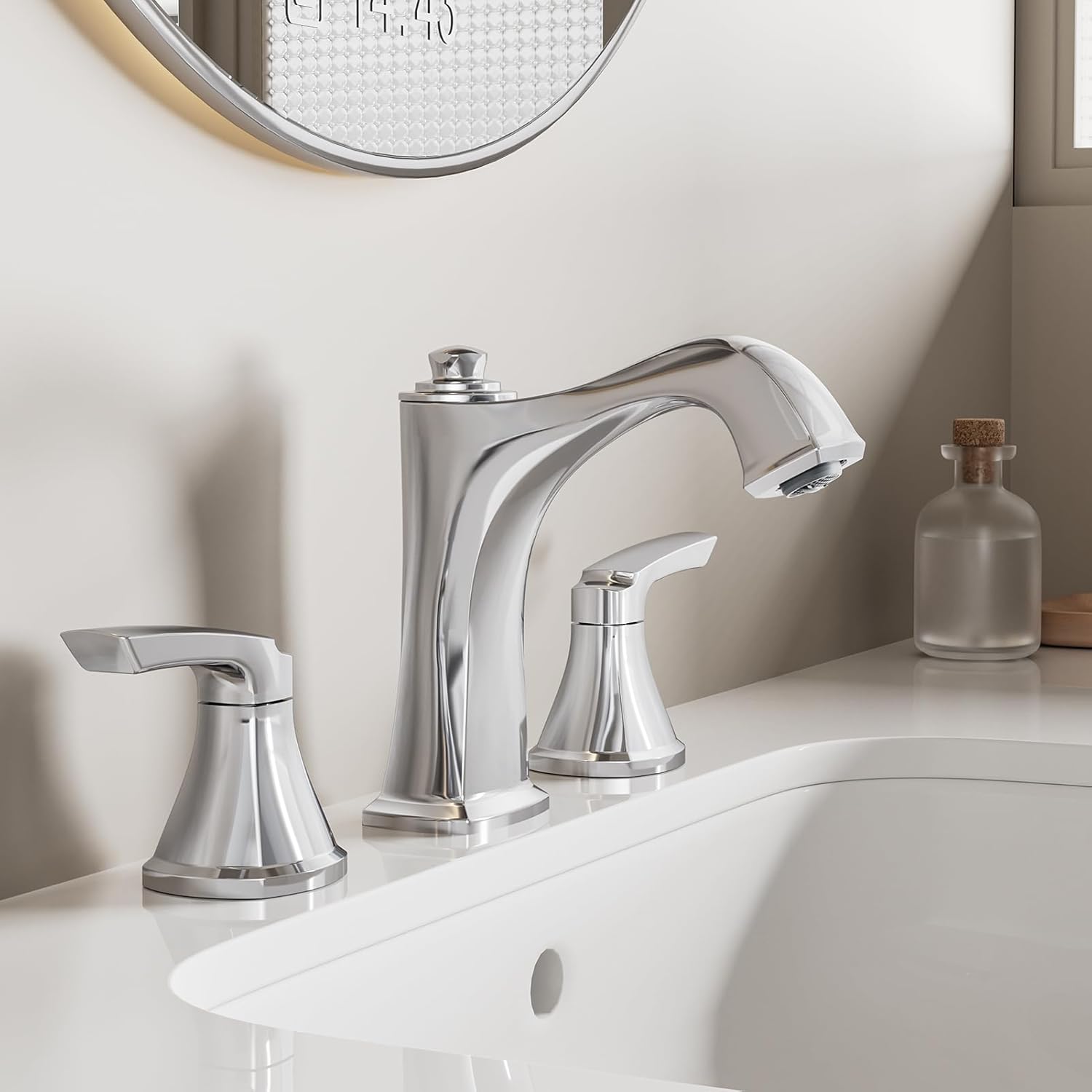 Widespread Bathroom Faucet 3 Hole, Brushed Gold 4-16 Inch Bathroom Sink Faucets, Two Handle Vanity Faucet 3 Holes with Drain Assembly, Brushed Gold