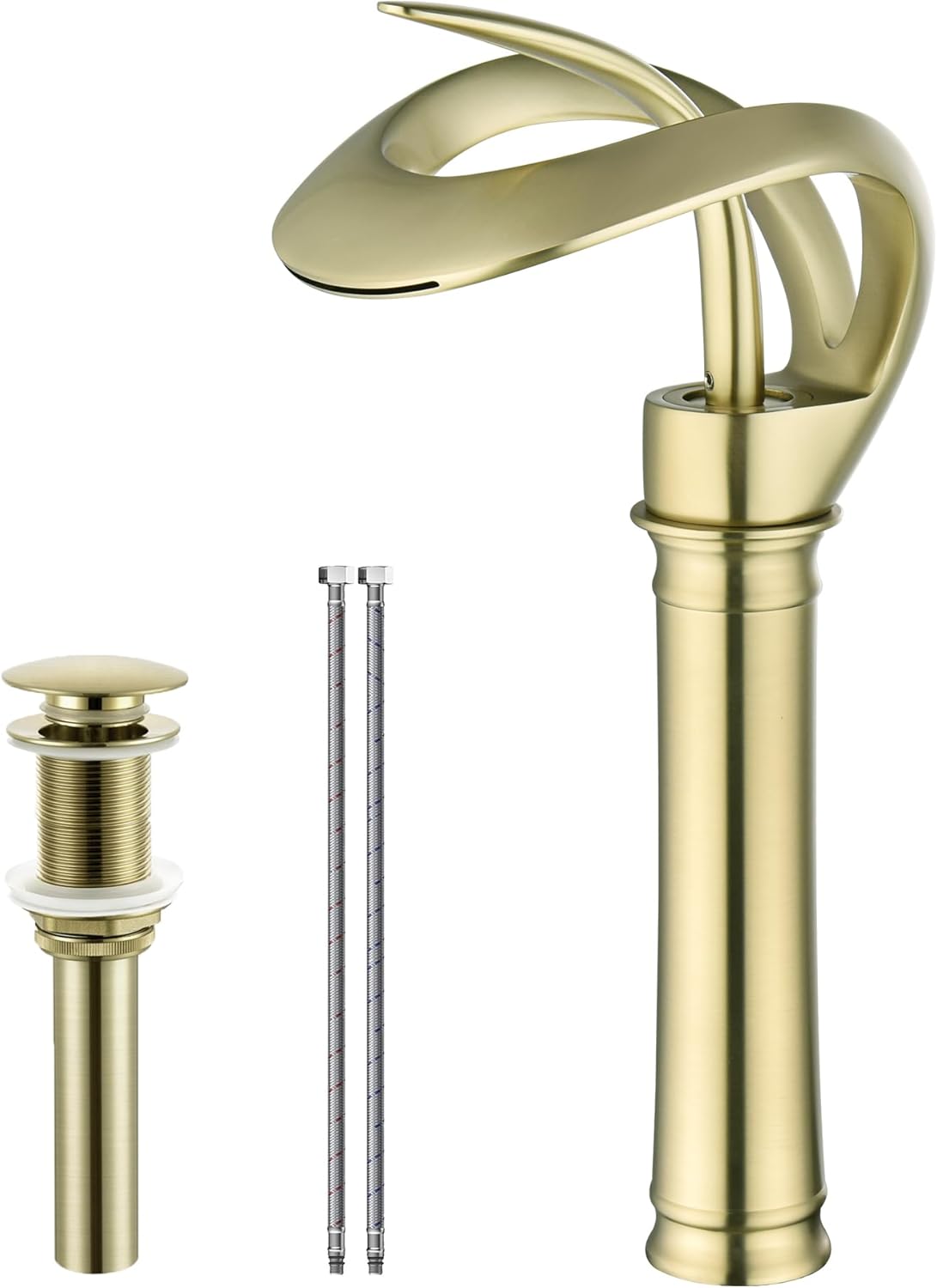 Elegant Bathroom Sink Faucet Single Hole,AUU Waterfall Matte Black Vanity Sink Faucet Solid Brass,Single Handle Basin Tap with Pop Up Drian Deck Plate Supply Line (Black, Short)