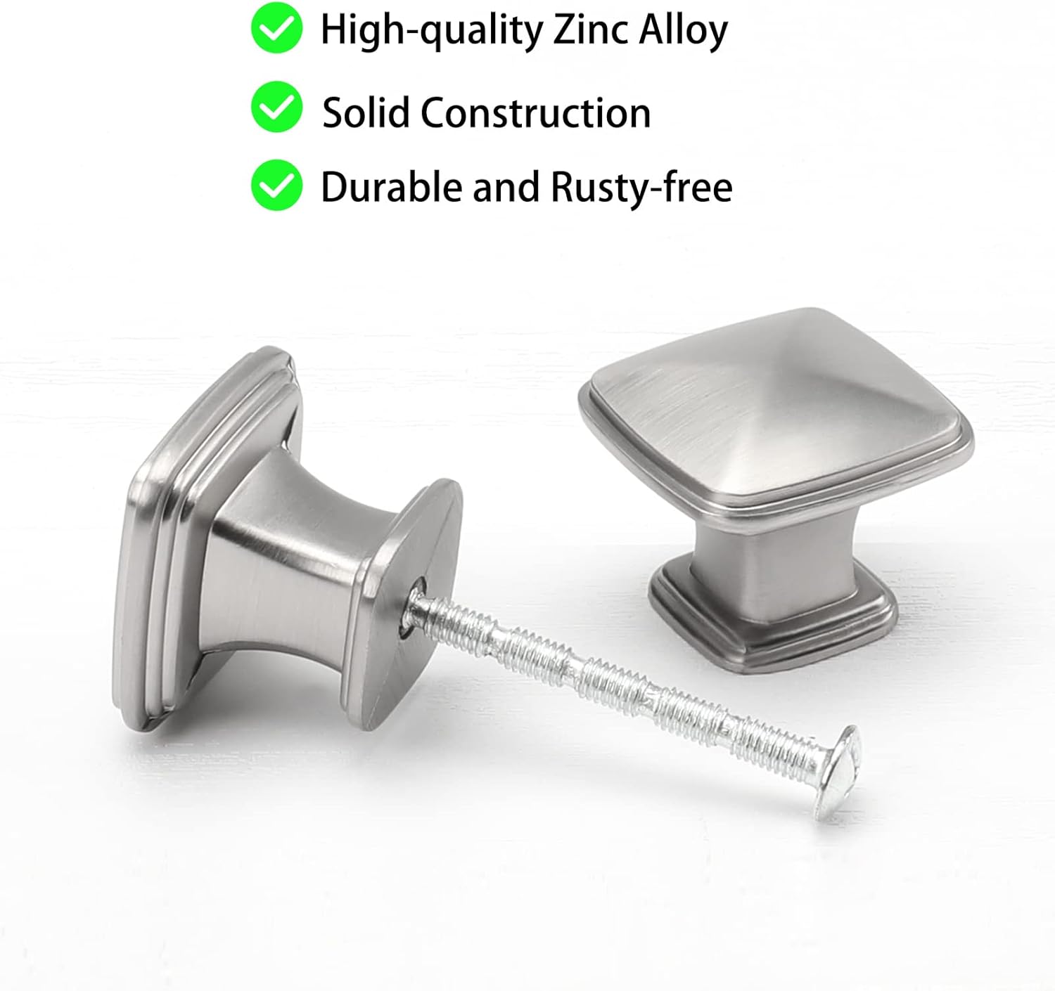 homdiy 30 Pack Cabinet Knobs Brushed Nickel Drawer Knobs Silver Square Kitchen Hardware for Dresser Bathroom Satin Nickel Door Handles for Kitchen Cupboard,Zinc Alloy