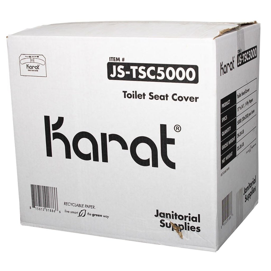 Karat Disposable Toilet Seat Covers – 5000 Sheets of Recycled Paper, Compatible with Half-Fold Dispensers for Commercial Bathroom Hygiene