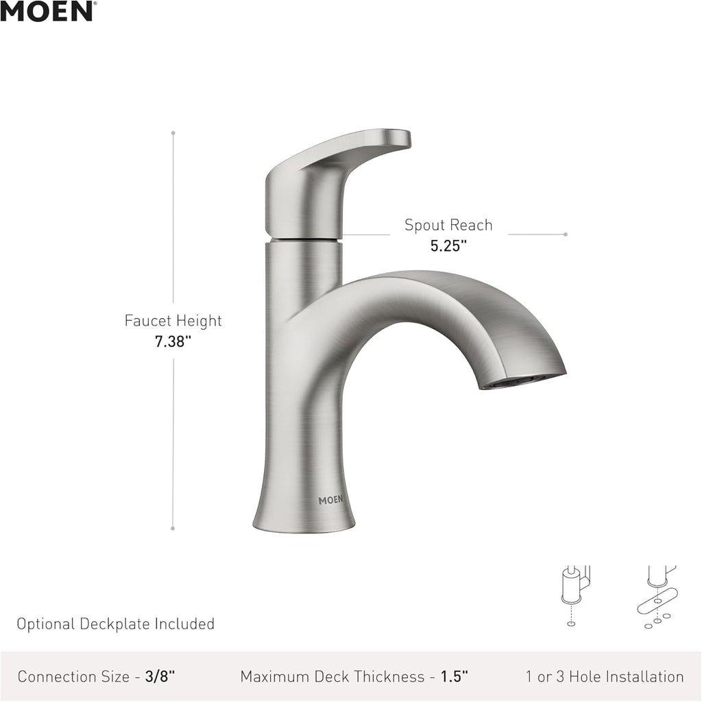 Moen Karis Black Matte One-Handle Single Hole Bathroom Sink Faucet with Optional Deckplate, 84346BL