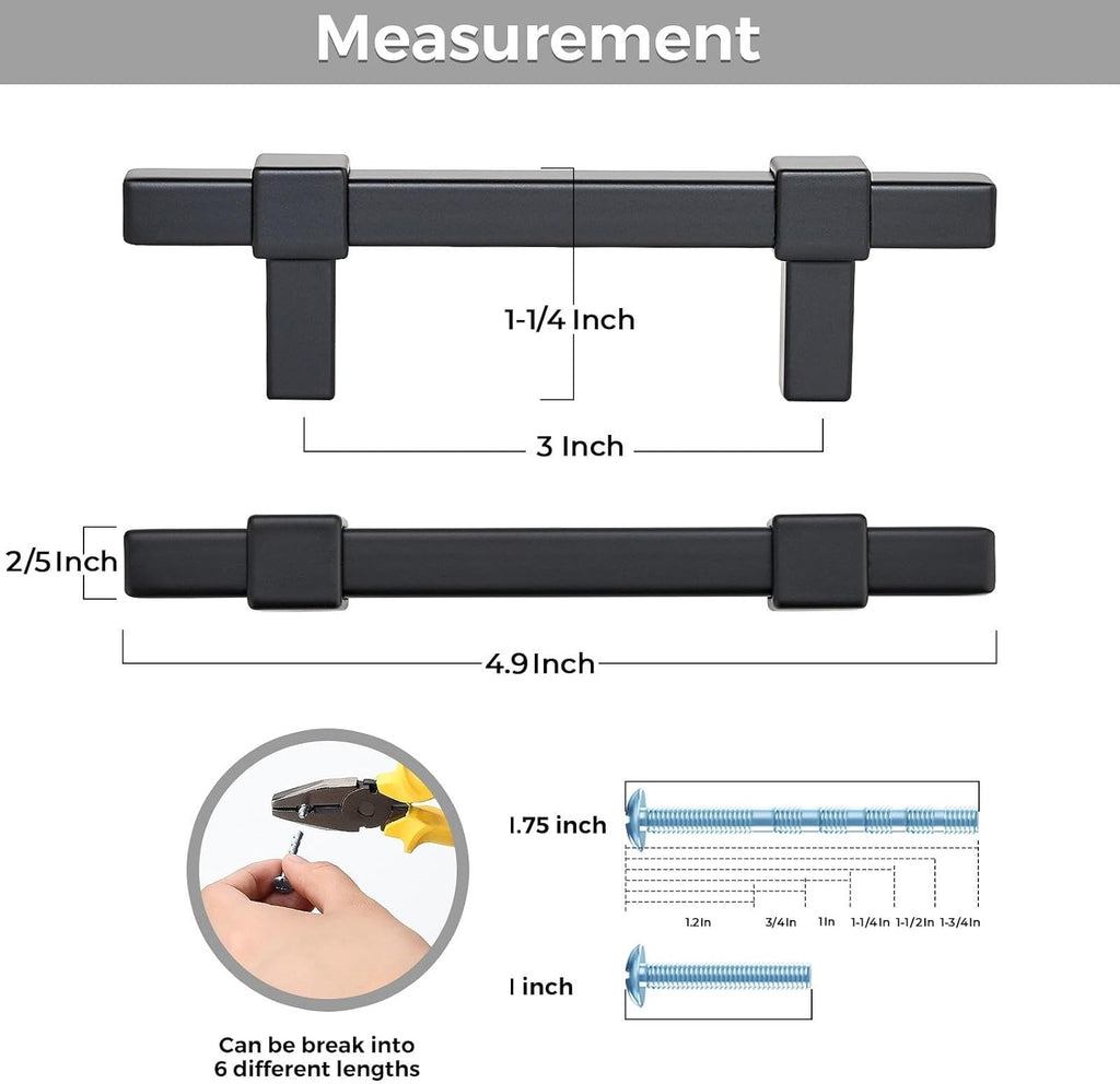 30 Pack Black Cabinet Handles - 3" Hole Center Cabinet Pulls Matte Black Drawer Pulls Cabinet Hardware Kitchen Handles for Cabinets