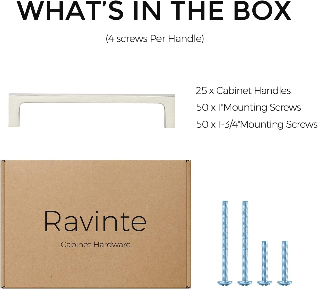 Ravinte 25 Pack Solid 5 Inch Kitchen Square Cabinet Handles Brushed Nickel Pulls Drawer Pulls Kitchen Cabinet Hardware Handles