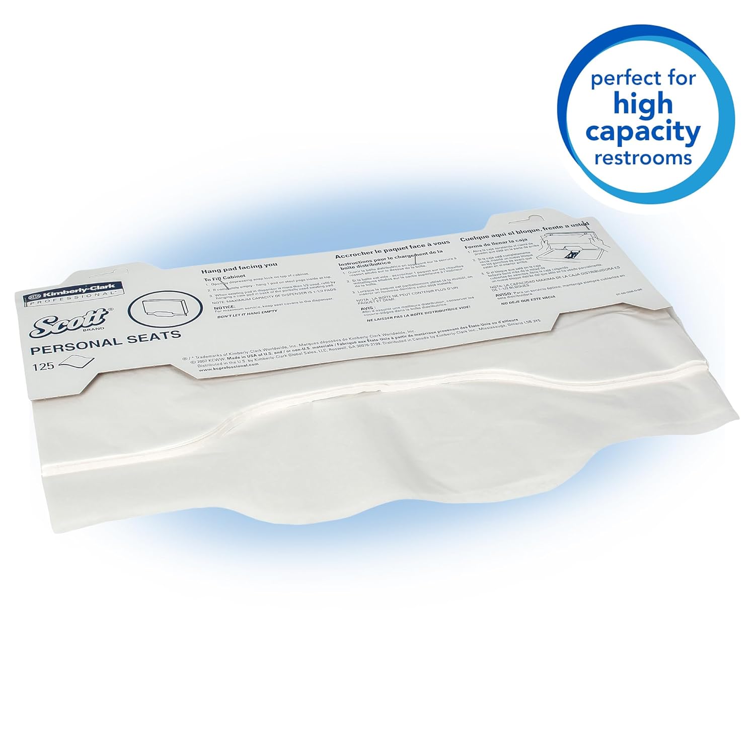 Scott Pro Toilet Seat Cover (07410), White, Disposable, 125 Covers / Pack, 24 Packs / Case