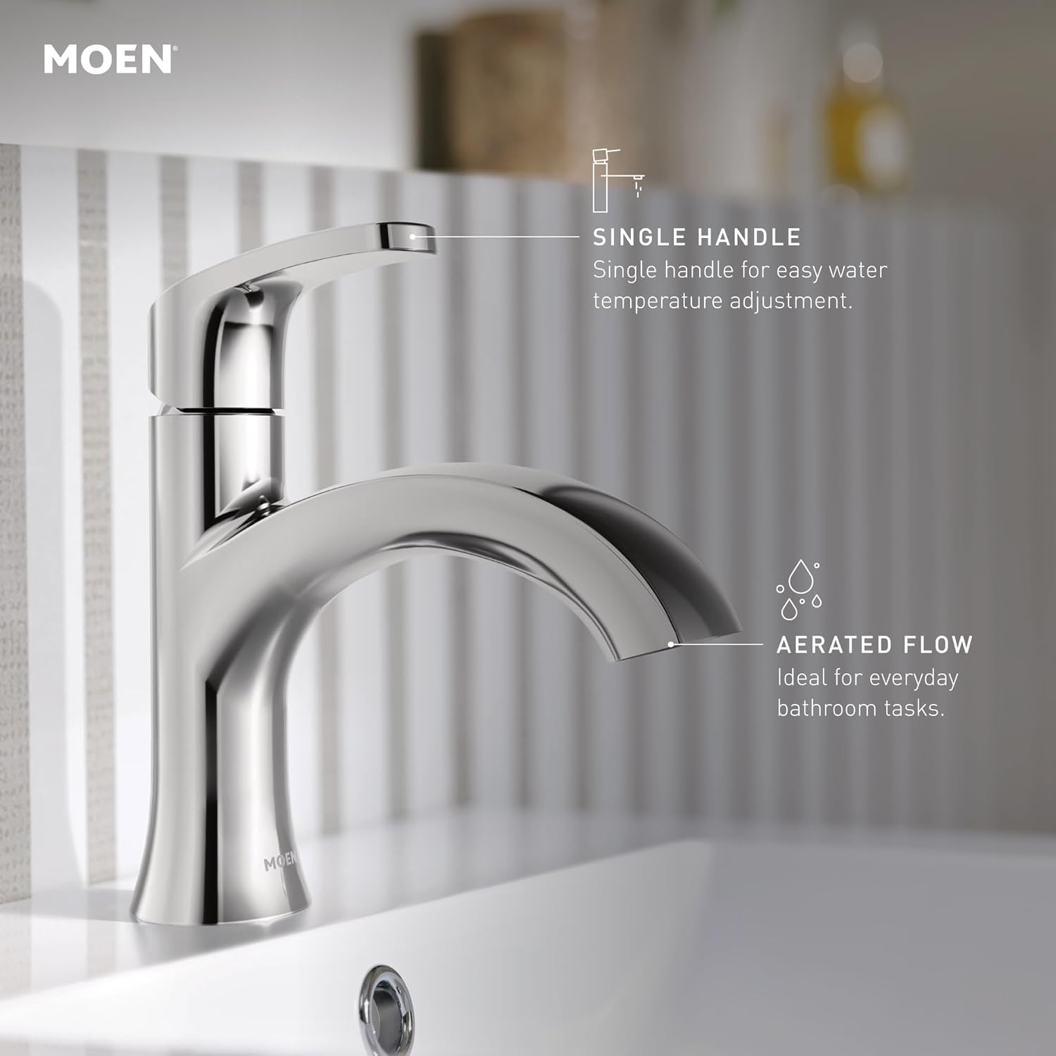 Moen Karis Black Matte One-Handle Single Hole Bathroom Sink Faucet with Optional Deckplate, 84346BL