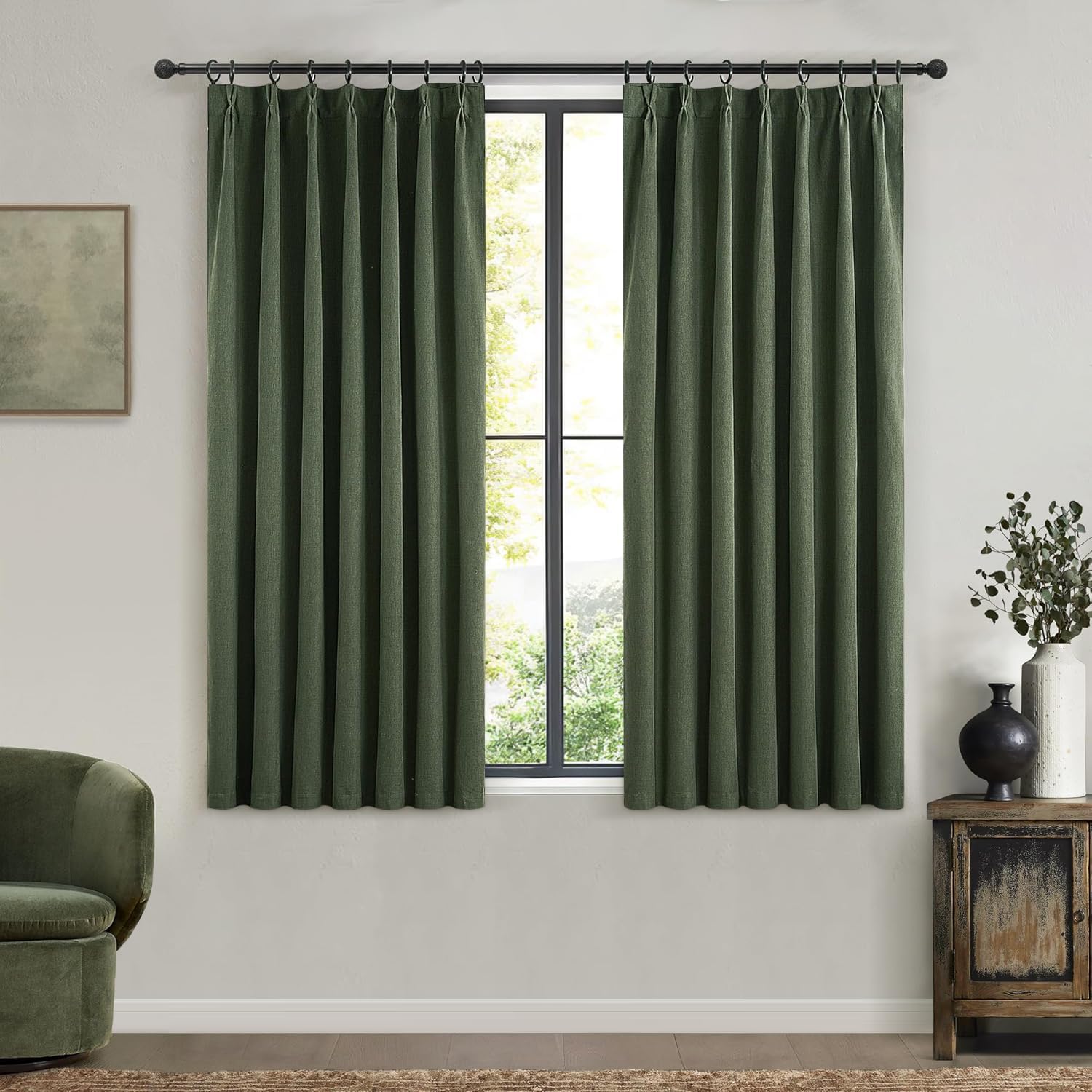 Lush Decor Wide Curtains for Windows 120 to 140 Blackout Linen 108 Inches Long, Pinch Pleated Thick 70 Inch Extra Wide Patio Door Curtain Panels 2 Set Drapes Floor to Ceiling Drapes Heavy Thermal