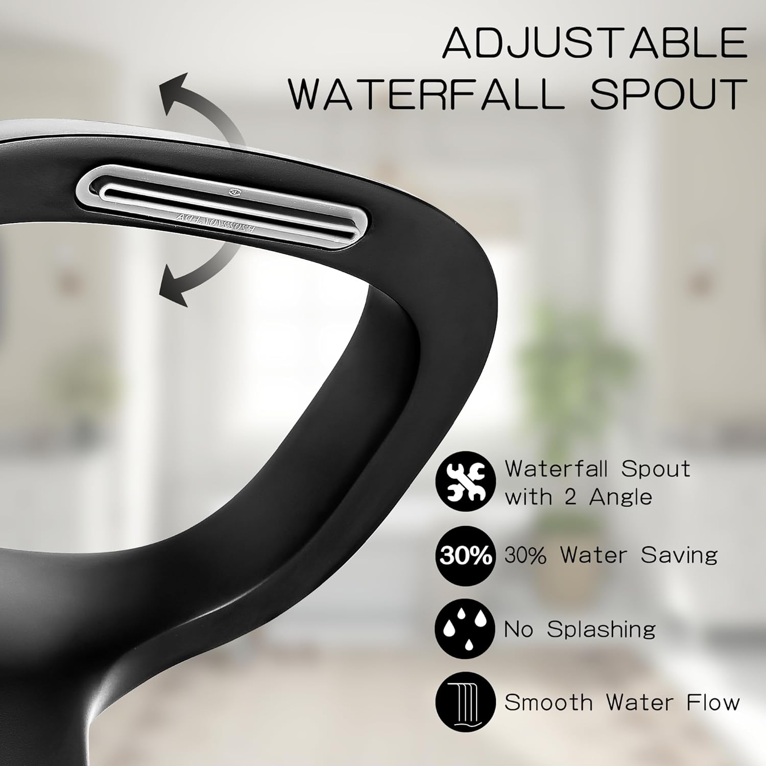 Matte Black Bathroom Faucet 3 Hole, Modern Faucet for Bathroom Sink with Adjustable Spout, Solid Brass 8 Inch Widespread Waterfall Bathroom Faucets with Supply Hoses and 2 Handles for Vanity Sink