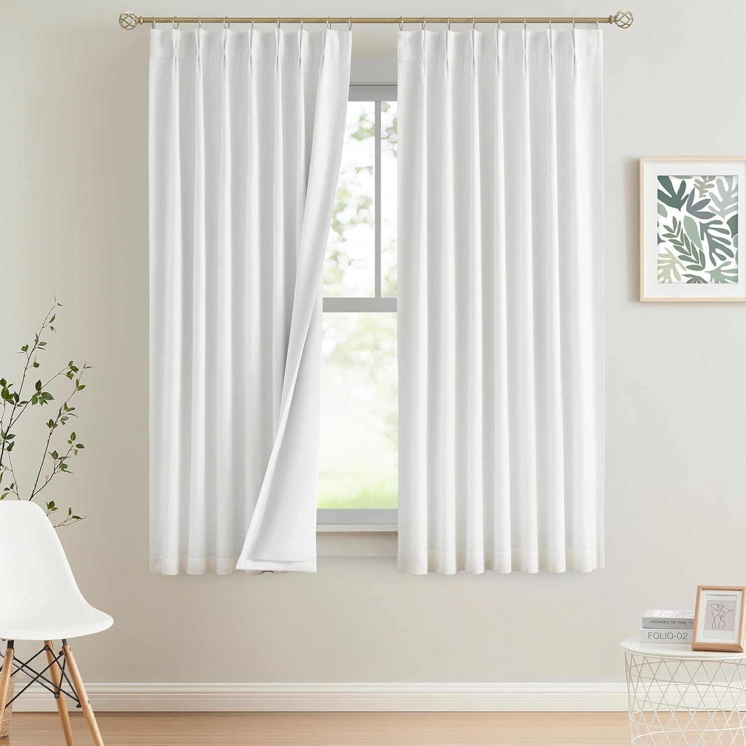 Vision Home Brown Pinch Pleated Full Blackout Curtains Linen Blended 60" Wide Thermal Insulated Window Panels 108 inch for Bedroom Living Room Darkening Pleat Drapes with Hooks Back Tab 60" Wx108 Lx1