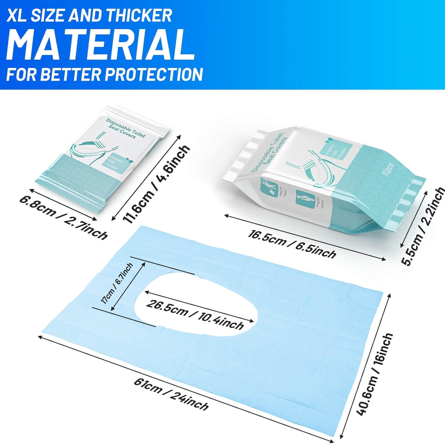 80 Pack Disposable Toilet Seat Covers - Waterproof 16x24 Inch Extra Large Individually Wrapped Toilet Seat Shields Travel Accessories for Adults Kids