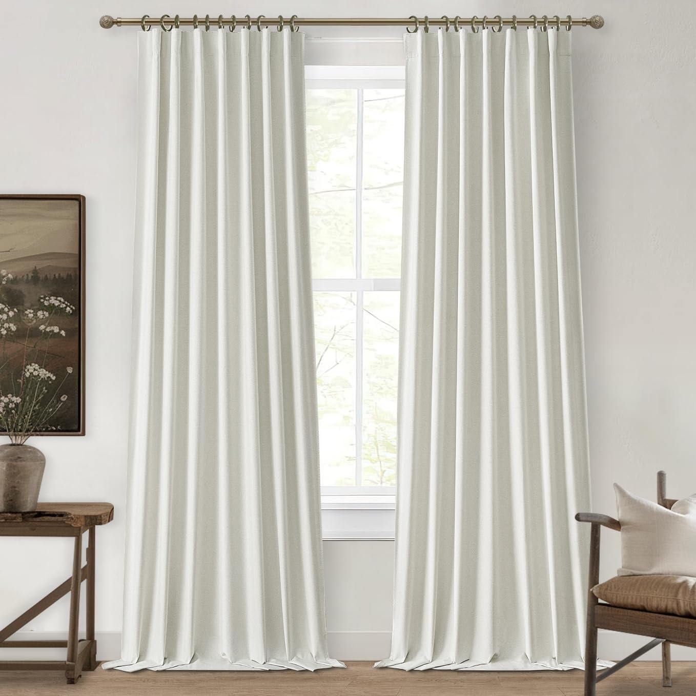 Extra Wide 70 Inch Length Blackout Curtains & Drapes 120 Inches Long 2 Panels Set for Sliding Glass Doors,Modern Pleated Linen Blend Heavy Floor to Ceiling Large Window Drapes(70"Wx120"Lx 2 Natural)