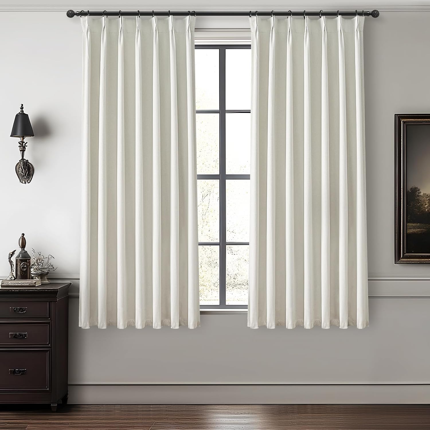 Lush Decor Wide Curtains for Windows 120 to 140 Blackout Linen 108 Inches Long, Pinch Pleated Thick 70 Inch Extra Wide Patio Door Curtain Panels 2 Set Drapes Floor to Ceiling Drapes Heavy Thermal