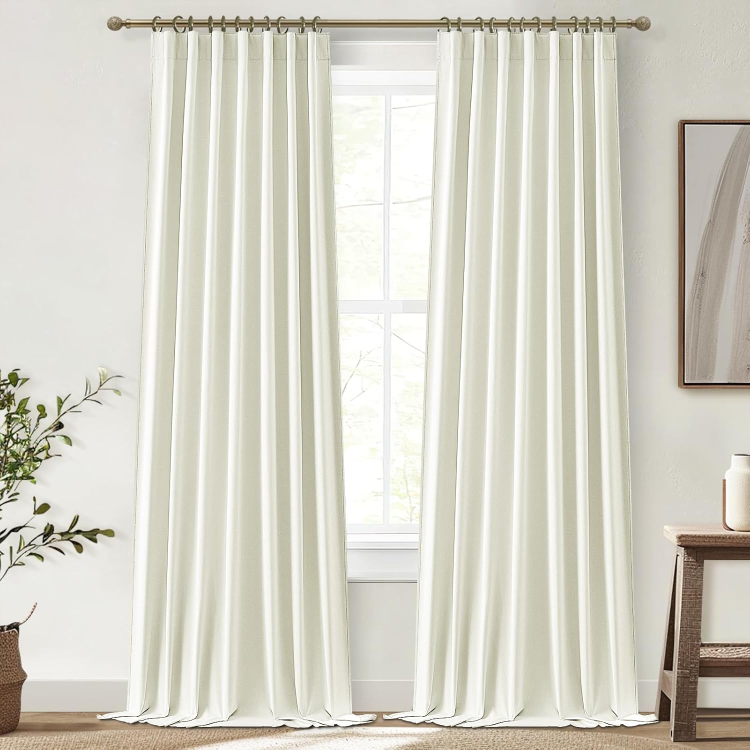 Extra Wide 70 Inch Length Blackout Curtains & Drapes 120 Inches Long 2 Panels Set for Sliding Glass Doors,Modern Pleated Linen Blend Heavy Floor to Ceiling Large Window Drapes(70"Wx120"Lx 2 Natural)