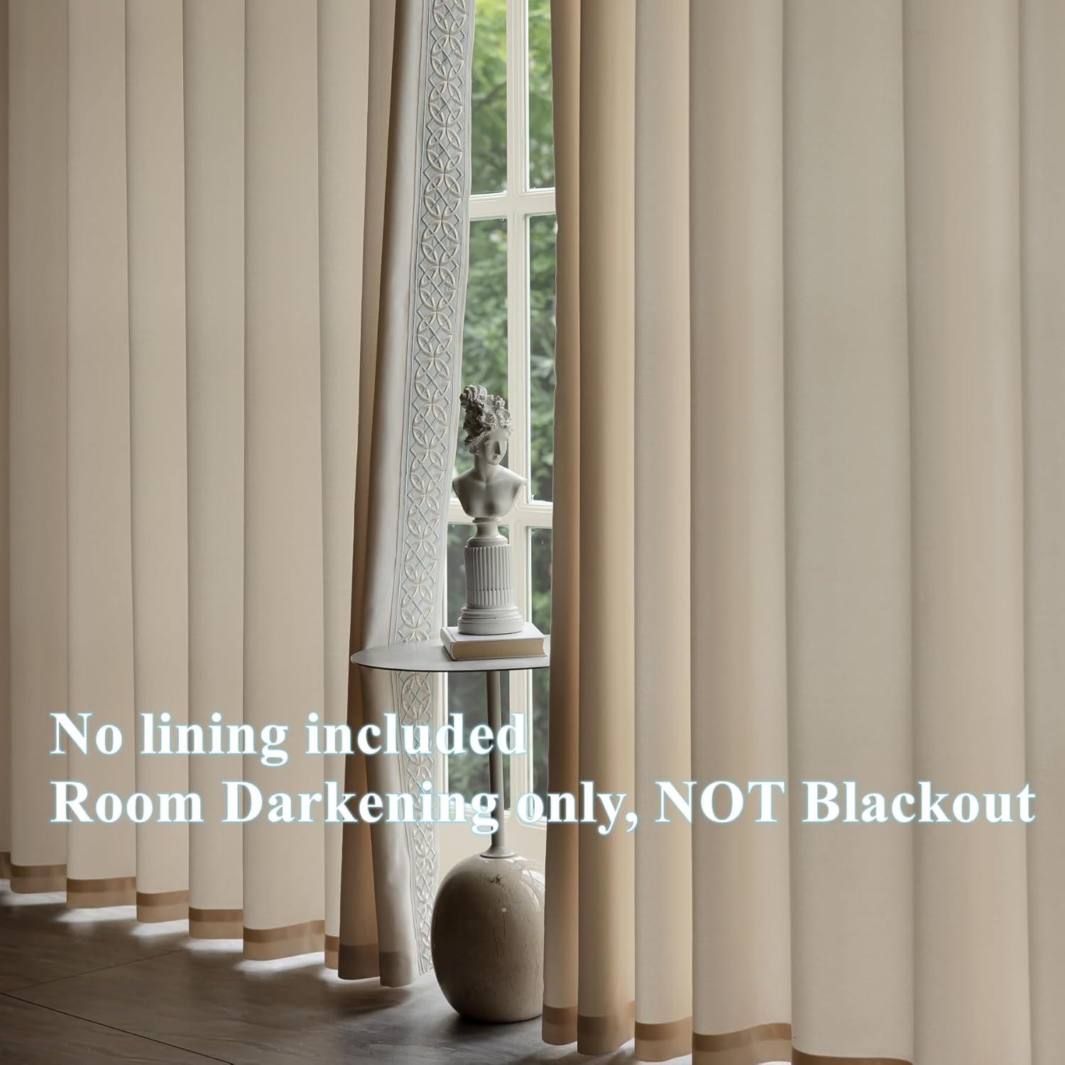 Cotton Linen Curtain Panels, Pinch Pleat, Wrinkle Free, Luxury Drapes with Geometric Tape Trim, for Living Room,Bedroom(50" W x 90" L，2 Panels)