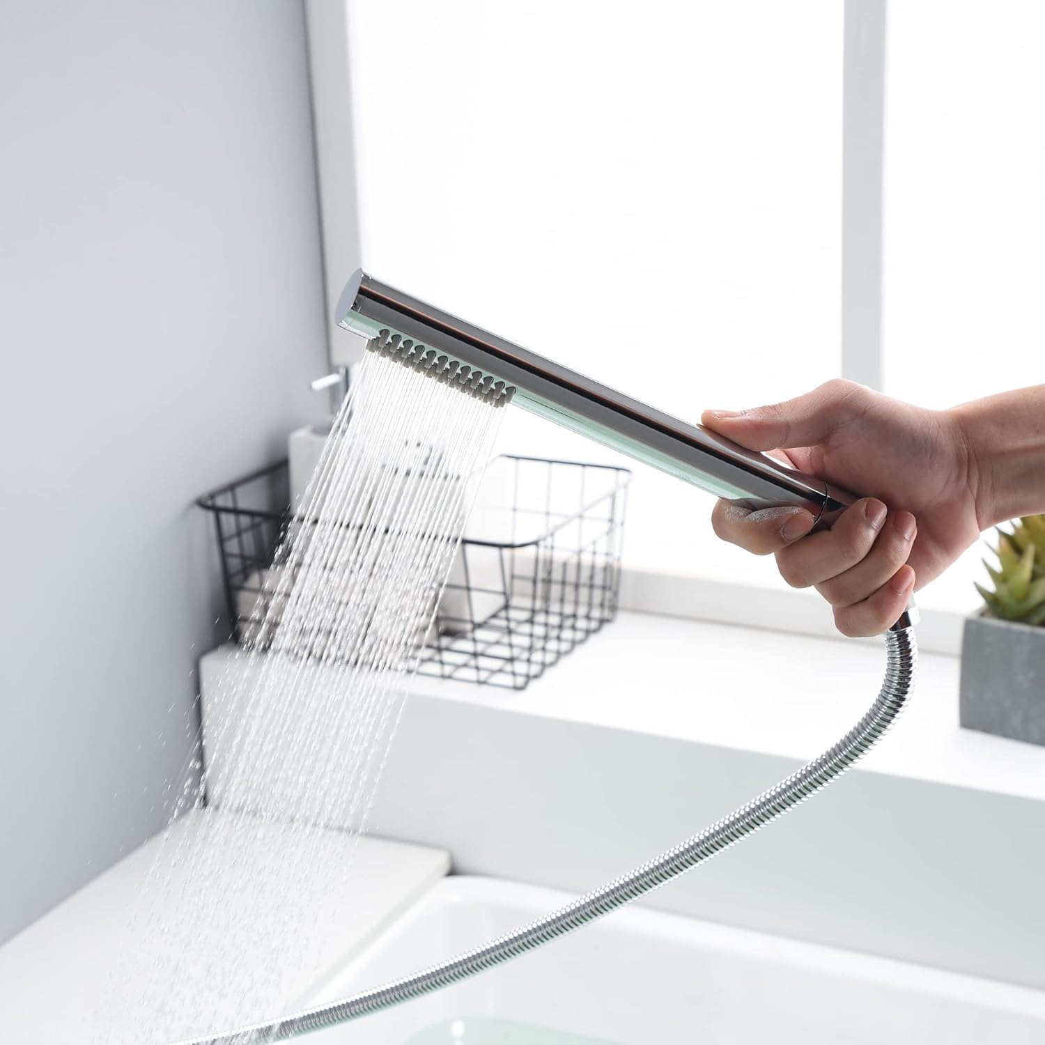 sumerain Waterfall Roman Tub Faucet with Handheld High Flow Chrome finish