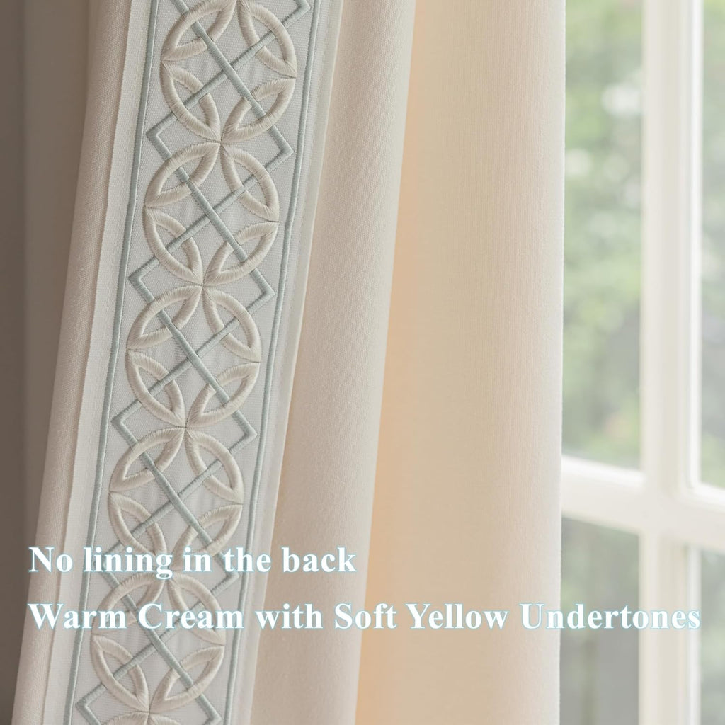 Cotton Linen Curtain Panels, Pinch Pleat, Wrinkle Free, Luxury Drapes with Geometric Tape Trim, for Living Room,Bedroom(50" W x 90" L，2 Panels)