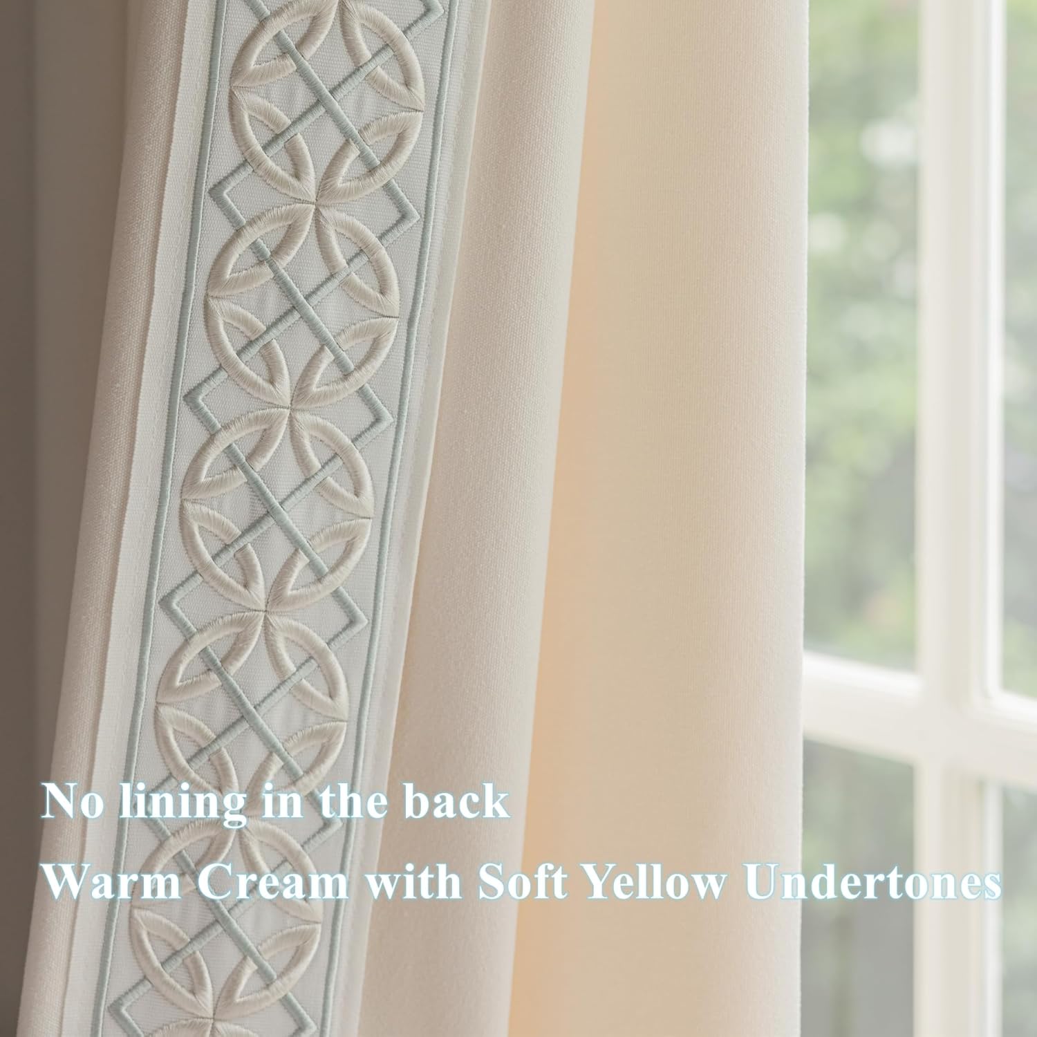 Cotton Linen Curtain Panels, Pinch Pleat, Wrinkle Free, Luxury Drapes with Geometric Tape Trim, for Living Room,Bedroom(50" W x 90" L，2 Panels)