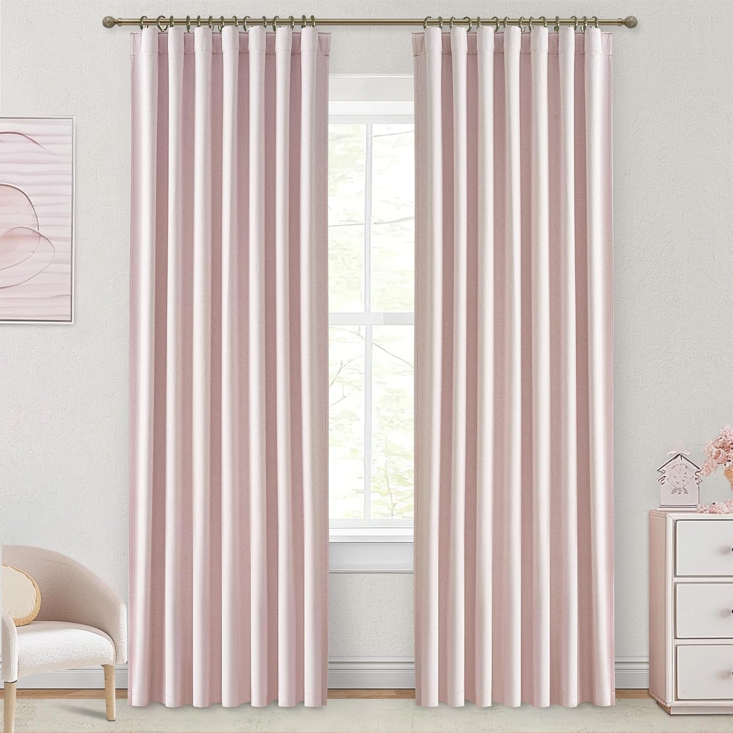 Extra Wide 70 Inch Length Blackout Curtains & Drapes 120 Inches Long 2 Panels Set for Sliding Glass Doors,Modern Pleated Linen Blend Heavy Floor to Ceiling Large Window Drapes(70"Wx120"Lx 2 Natural)