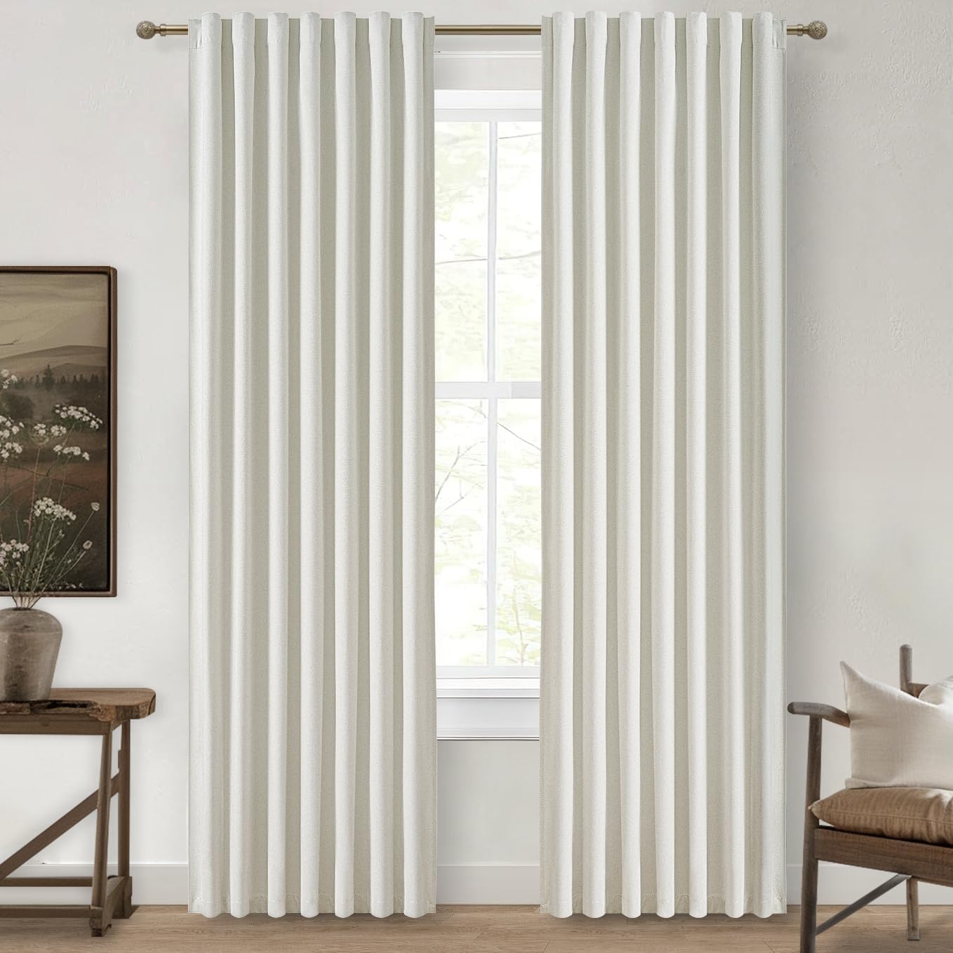 Extra Wide 70 Inch Length Blackout Curtains & Drapes 120 Inches Long 2 Panels Set for Sliding Glass Doors,Modern Pleated Linen Blend Heavy Floor to Ceiling Large Window Drapes(70"Wx120"Lx 2 Natural)