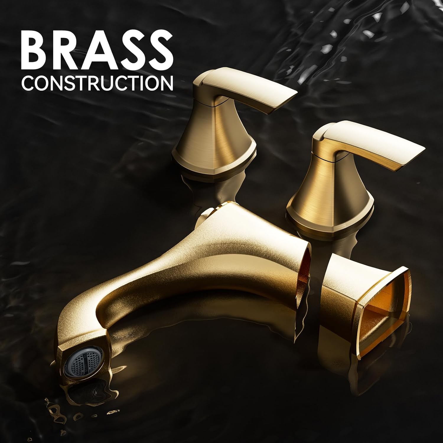 Widespread Bathroom Faucet 3 Hole, Brushed Gold 4-16 Inch Bathroom Sink Faucets, Two Handle Vanity Faucet 3 Holes with Drain Assembly, Brushed Gold