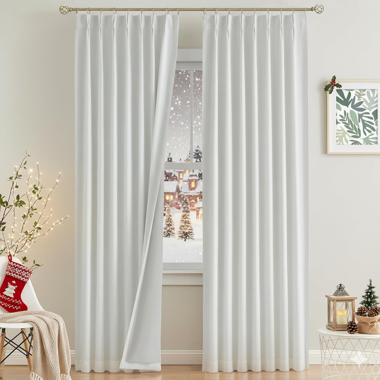 Vision Home Brown Pinch Pleated Full Blackout Curtains Linen Blended 60" Wide Thermal Insulated Window Panels 108 inch for Bedroom Living Room Darkening Pleat Drapes with Hooks Back Tab 60" Wx108 Lx1