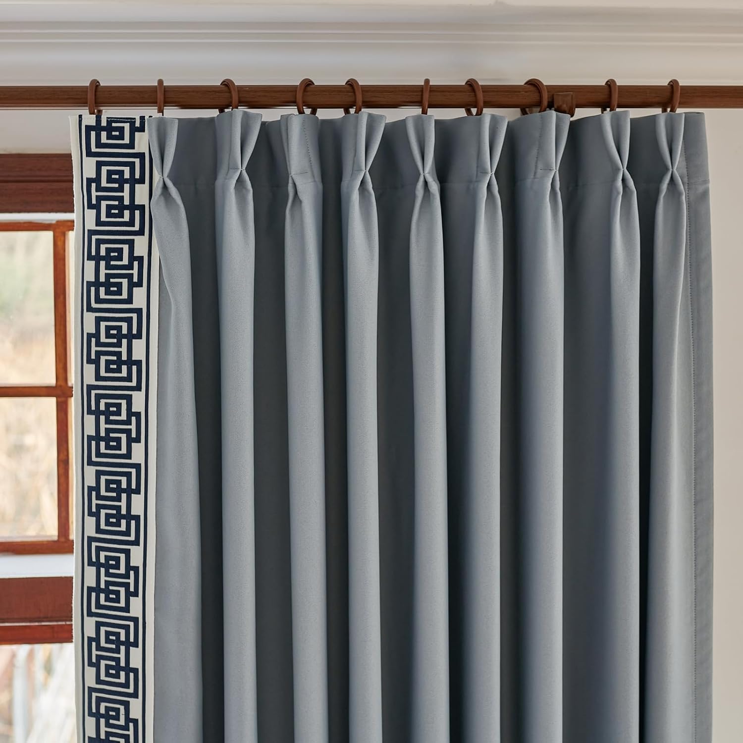 Curtain Panels with Embroidered Design, Tape Trim Drapes Pinch Pleat, Design Curtains for Sliding Patio Doors Bedroom 2Panels (Warm Cream, 50" W x 102" L)