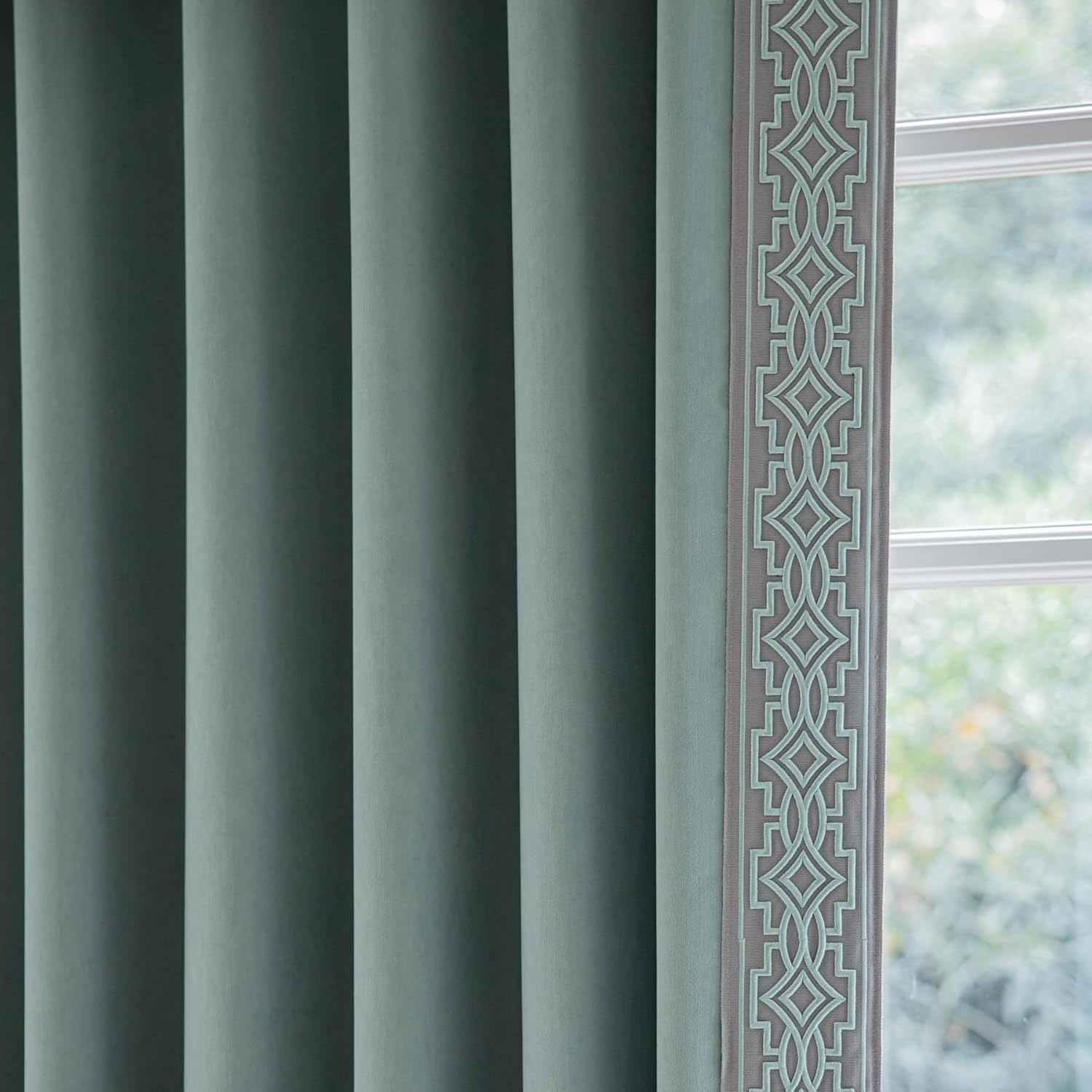 Cream Cotton Blend Curtain Panels with Trim Design, Pinch Pleat Curtains, Blackout Curtains for Sliding Patio Doors Bedroom (Set of 2) (52W x 96L)