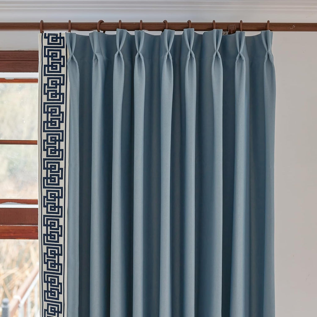 Curtain Panels with Embroidered Design, Tape Trim Drapes Pinch Pleat, Design Curtains for Sliding Patio Doors Bedroom 2Panels (Warm Cream, 50" W x 102" L)