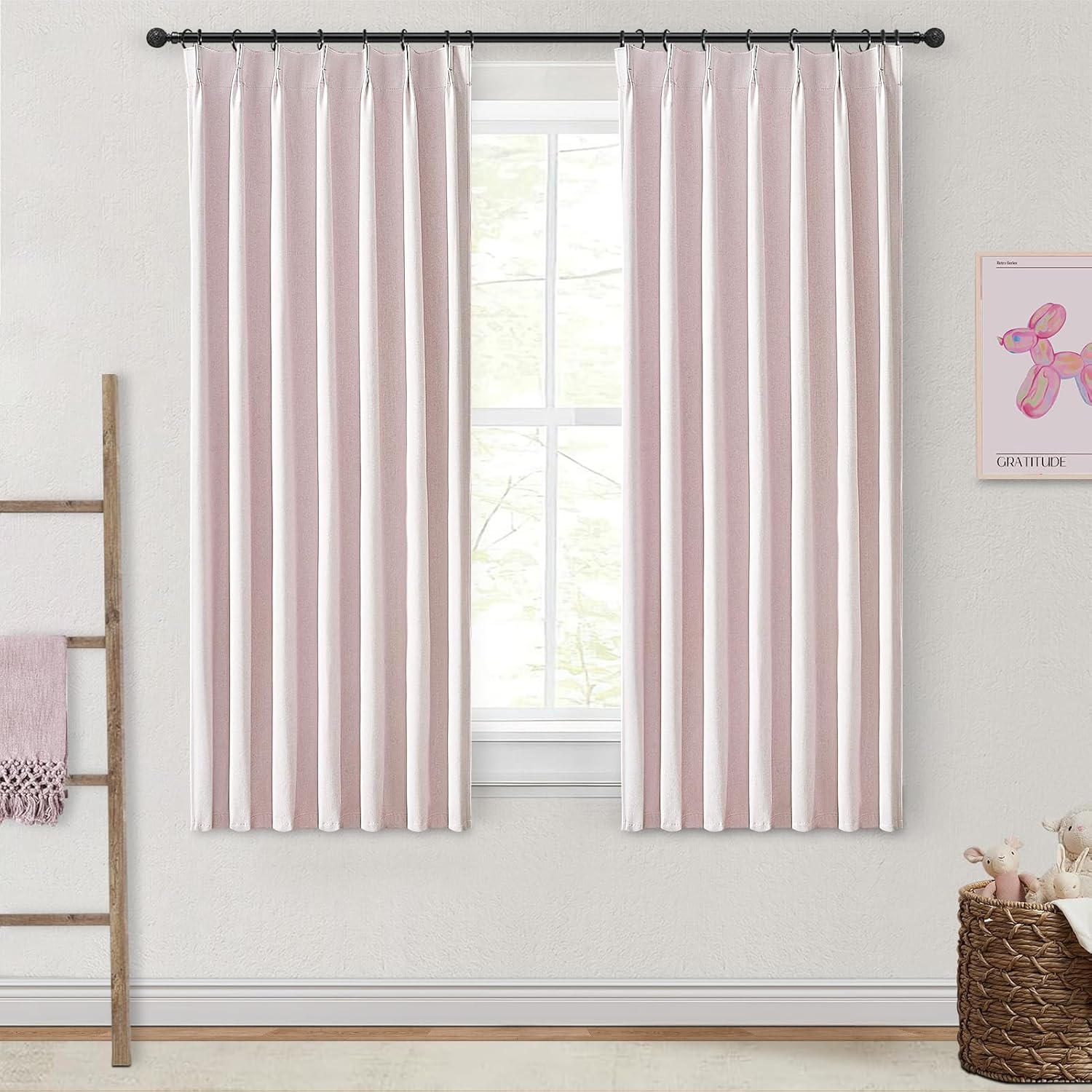 Lush Decor Wide Curtains for Windows 120 to 140 Blackout Linen 108 Inches Long, Pinch Pleated Thick 70 Inch Extra Wide Patio Door Curtain Panels 2 Set Drapes Floor to Ceiling Drapes Heavy Thermal