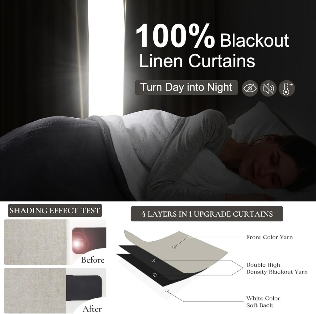 Extra Wide 70 Inch Length Blackout Curtains & Drapes 120 Inches Long 2 Panels Set for Sliding Glass Doors,Modern Pleated Linen Blend Heavy Floor to Ceiling Large Window Drapes(70"Wx120"Lx 2 Natural)