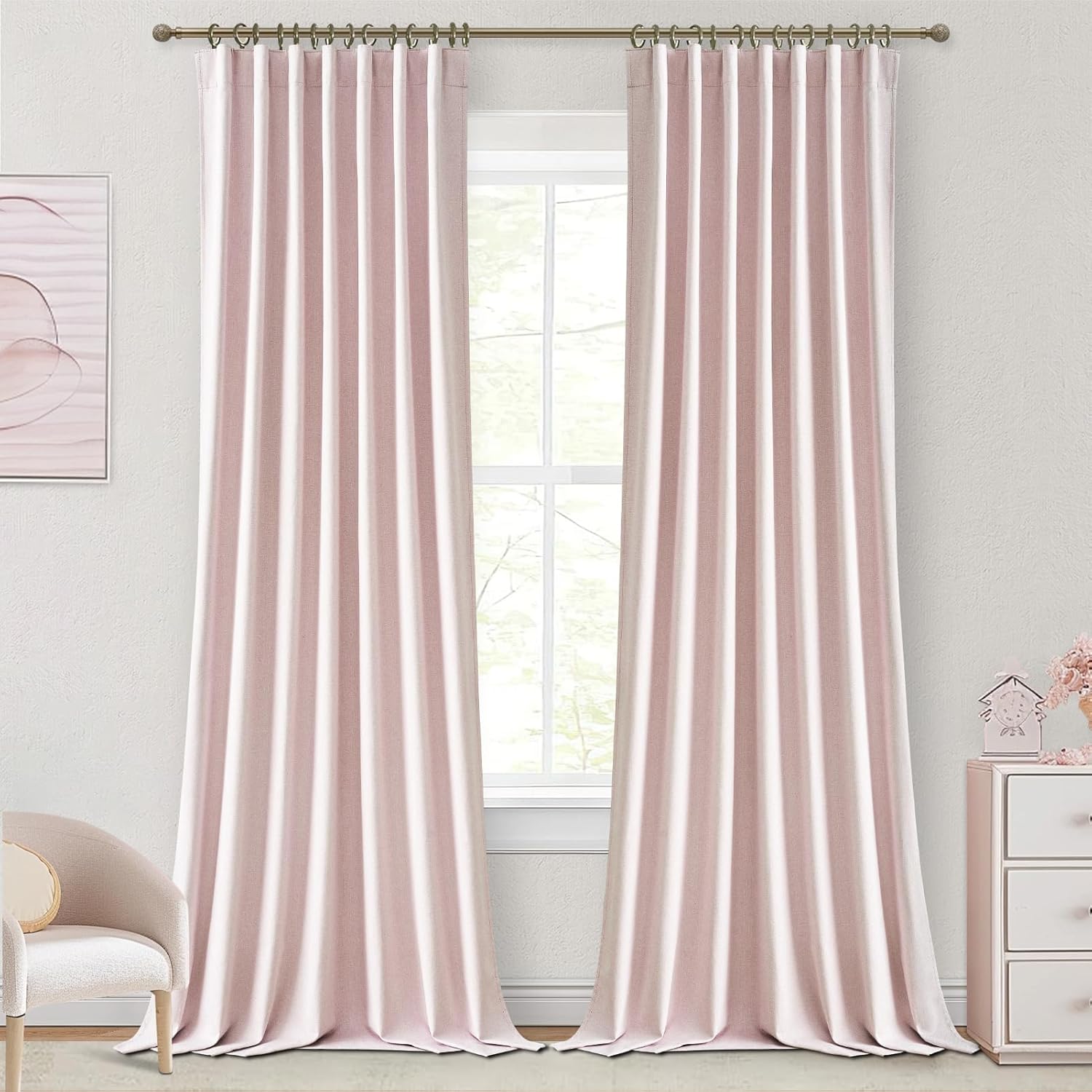 Extra Wide 70 Inch Length Blackout Curtains & Drapes 120 Inches Long 2 Panels Set for Sliding Glass Doors,Modern Pleated Linen Blend Heavy Floor to Ceiling Large Window Drapes(70"Wx120"Lx 2 Natural)