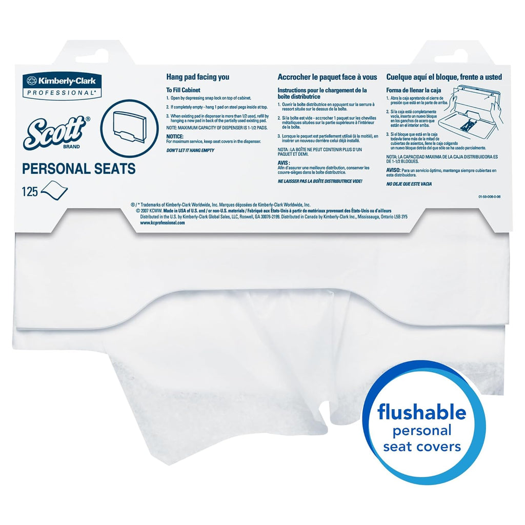 Scott Pro Toilet Seat Cover (07410), White, Disposable, 125 Covers / Pack, 24 Packs / Case