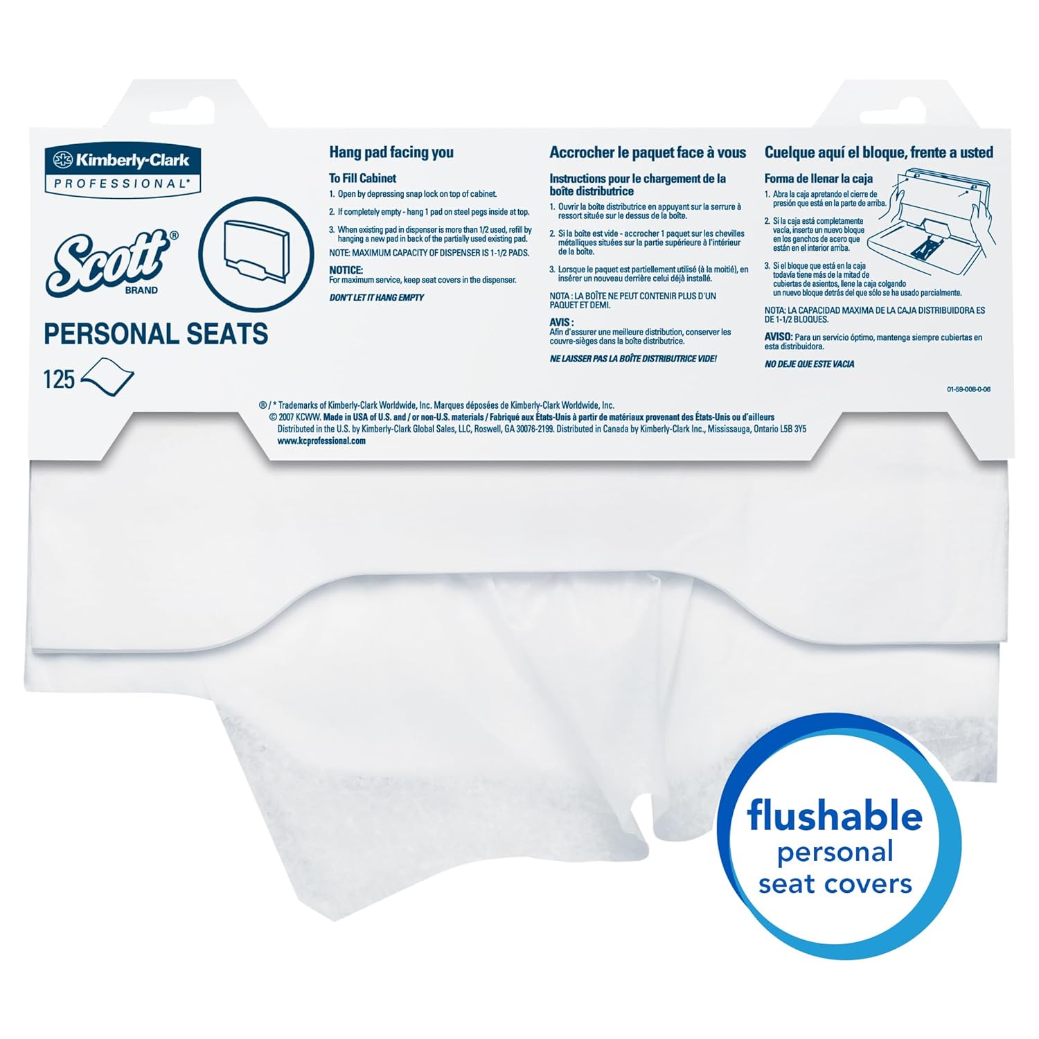 Scott Pro Toilet Seat Cover (07410), White, Disposable, 125 Covers / Pack, 24 Packs / Case