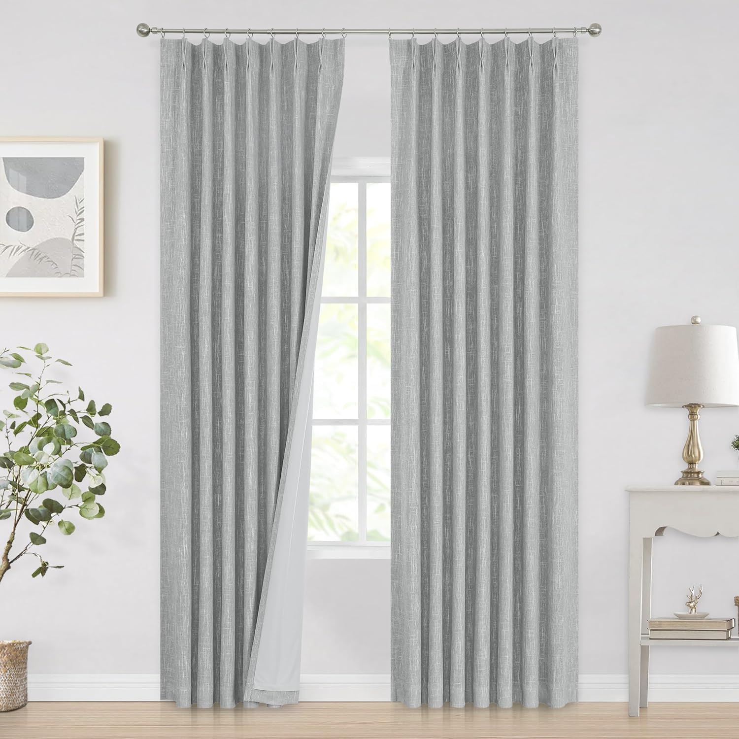 Vision Home Brown Pinch Pleated Full Blackout Curtains Linen Blended 60" Wide Thermal Insulated Window Panels 108 inch for Bedroom Living Room Darkening Pleat Drapes with Hooks Back Tab 60" Wx108 Lx1