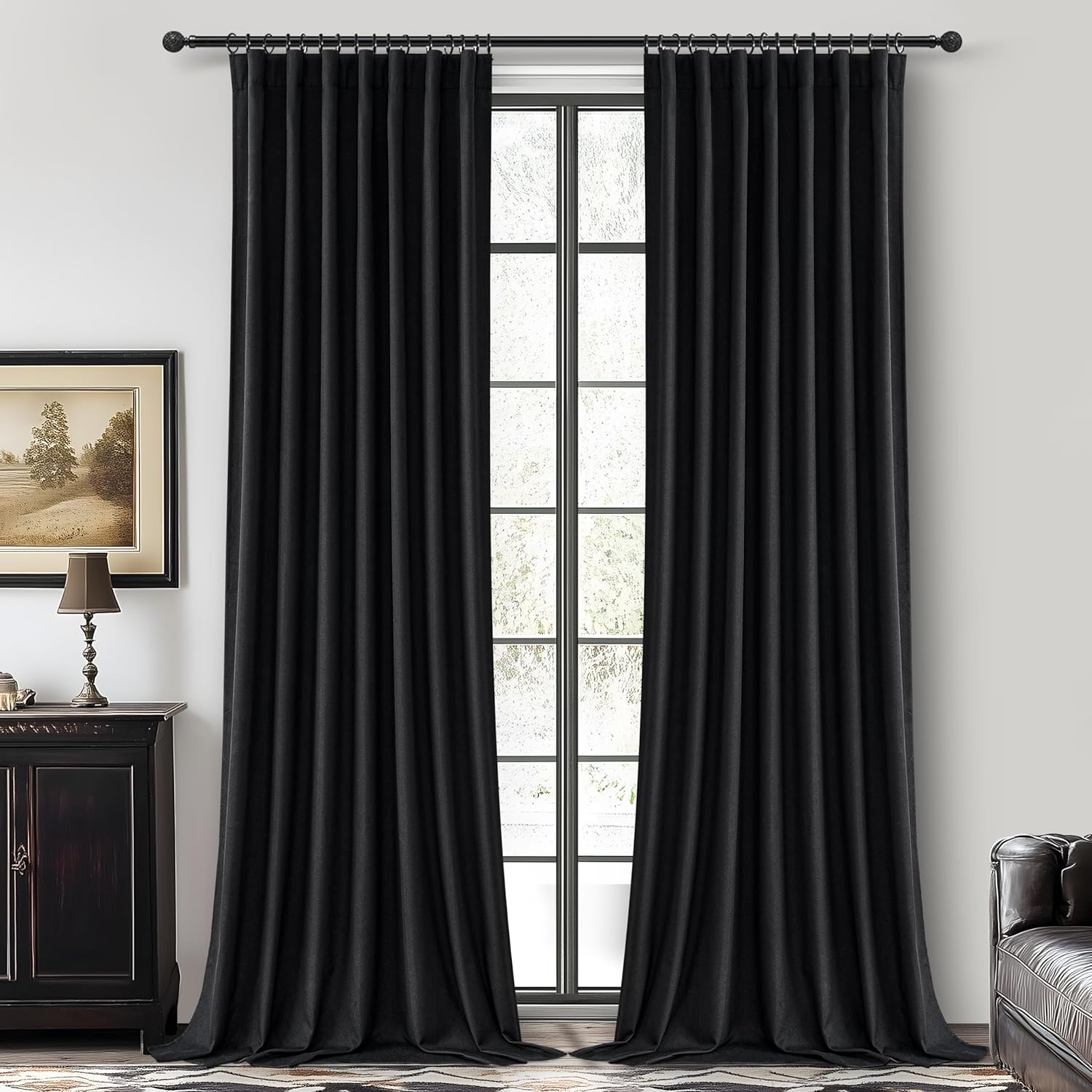 Extra Wide 70 Inch Length Blackout Curtains & Drapes 120 Inches Long 2 Panels Set for Sliding Glass Doors,Modern Pleated Linen Blend Heavy Floor to Ceiling Large Window Drapes(70"Wx120"Lx 2 Natural)